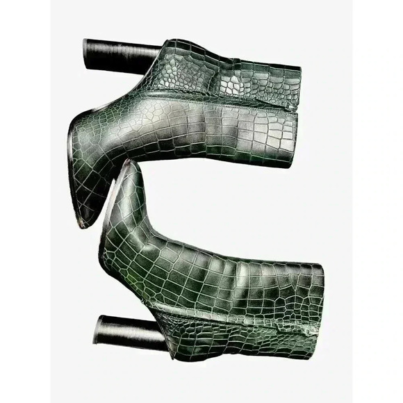 Paige Kaylee Boot womens 9 green crocodile embossed print side zip bootie $398 - Picture 7 of 10